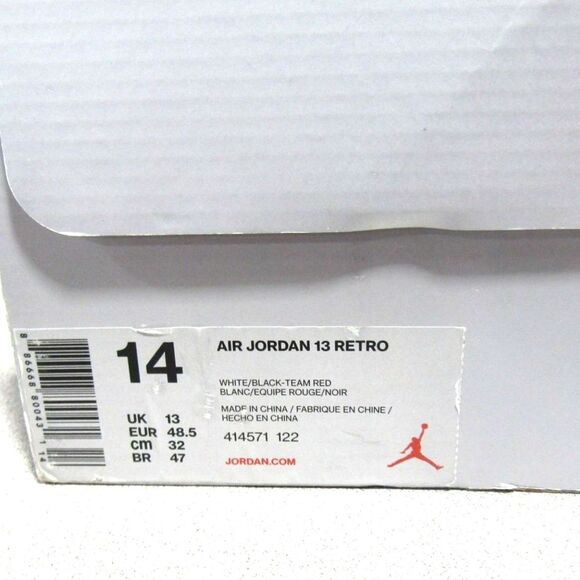 Nike Air Jordan 13 Retro White & Red Basketball Shoes IOB (FS25) in Box Size 14